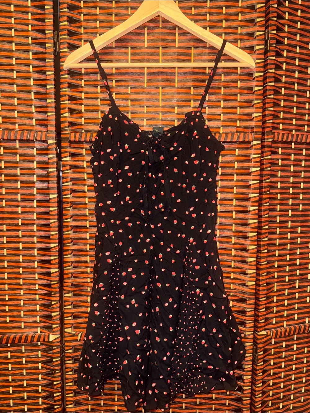 Wild Fable Black Strawberry-Print Spaghetti Strap Dress